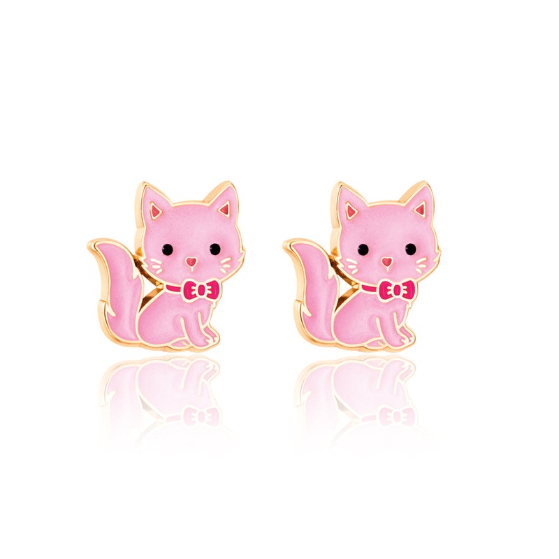 Pink Kitty Cutie Enamel Stud Earrings