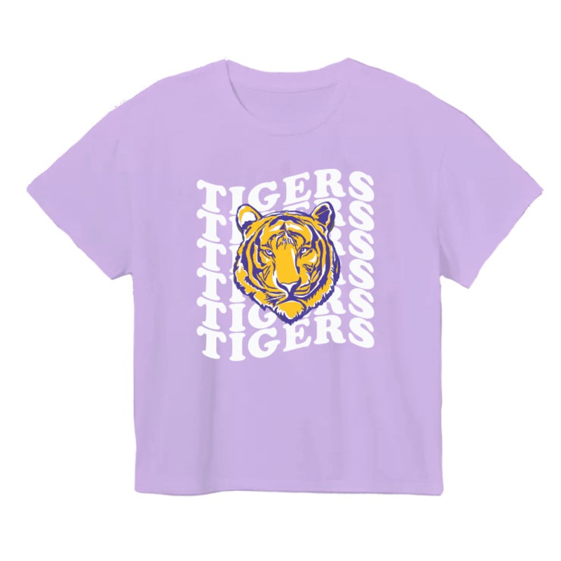 Purple Tiger Wavy Glitter on Lavender Boxy Tee