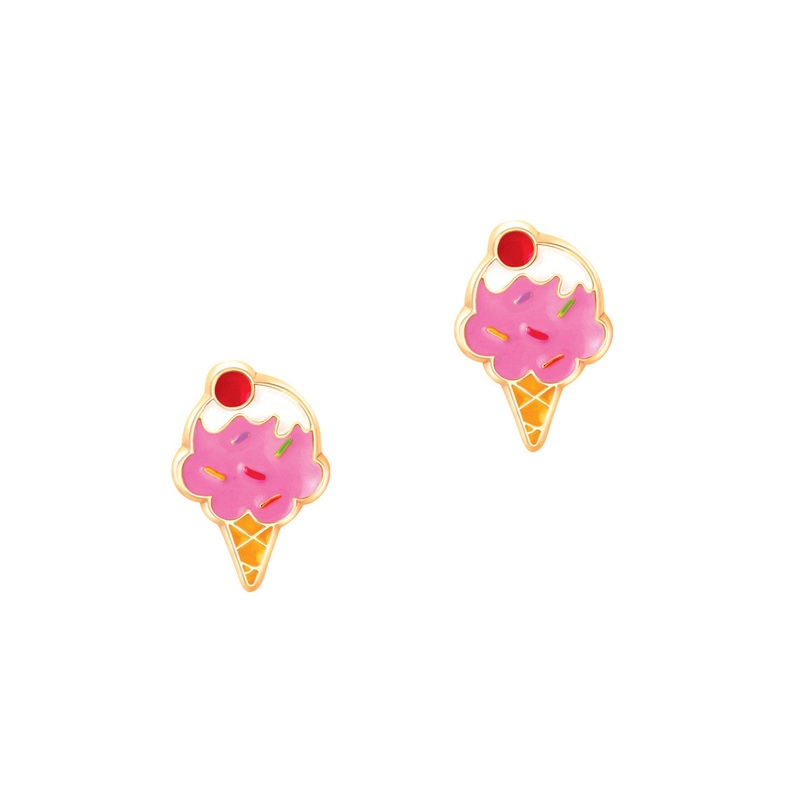 Strawberry Ice Cream Cone Cutie Enamel Stud Earrings