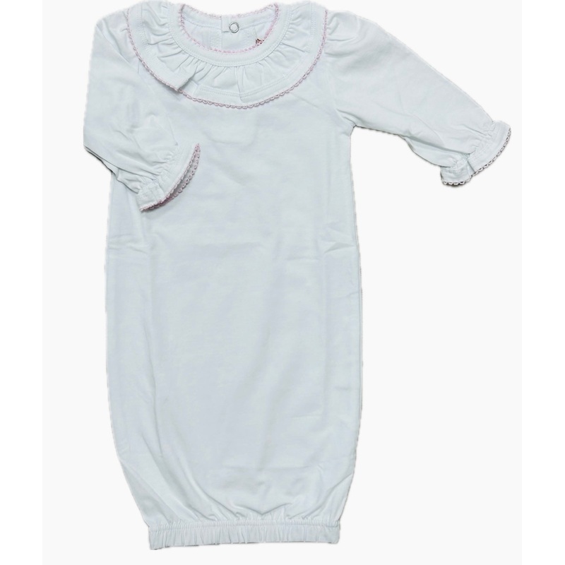 ZsaZsa and Lolli White Ruffle Gown with Pink Picot Trim