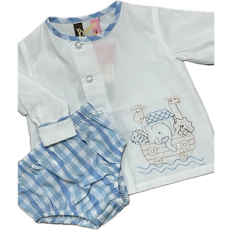 Banana Split Noah's Ark Embroidered Bloomer Set - Blue