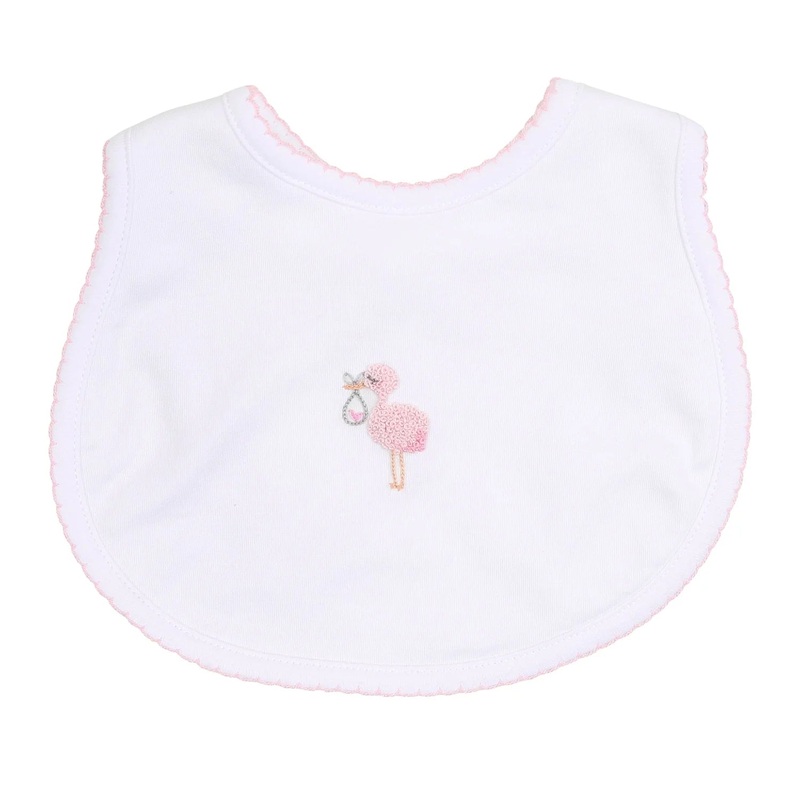 Magnolia Baby Tiny Stork Embroidered Bib - Pink