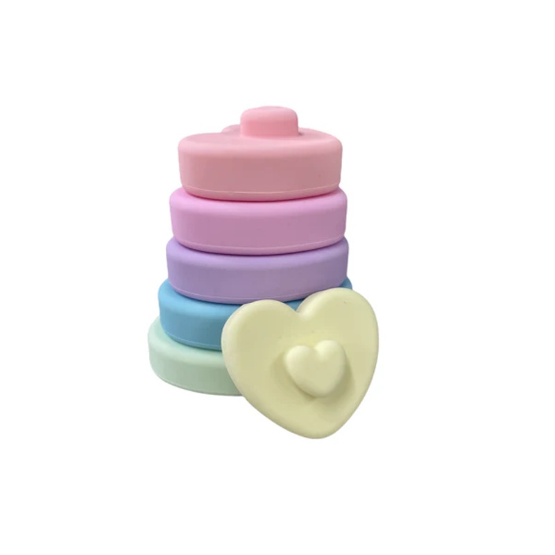 Three Hearts Silicone Pastel Rainbow Heart Stacker