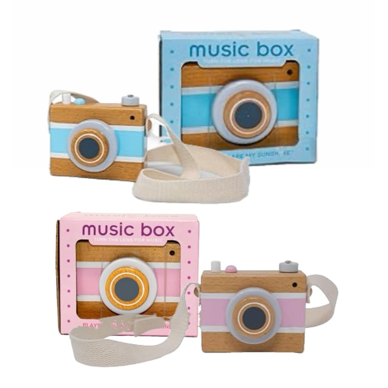 Vintage Camera Wooden Toy Music Box -