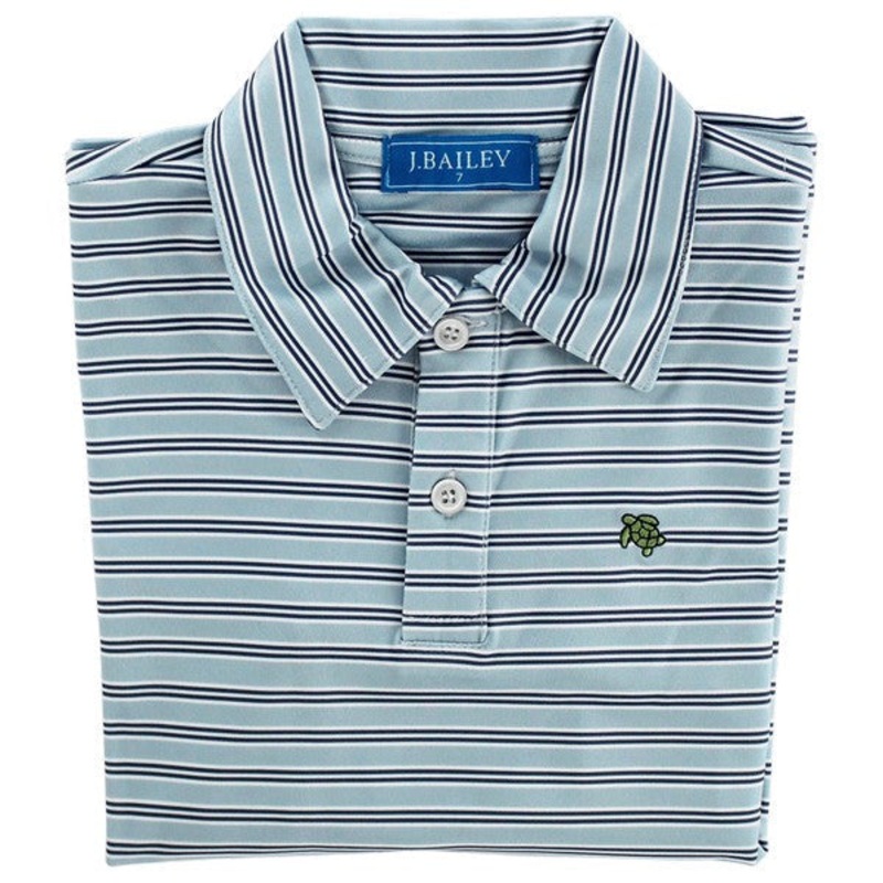 Harry L/S Striped Performance Polo - Blue/Denim