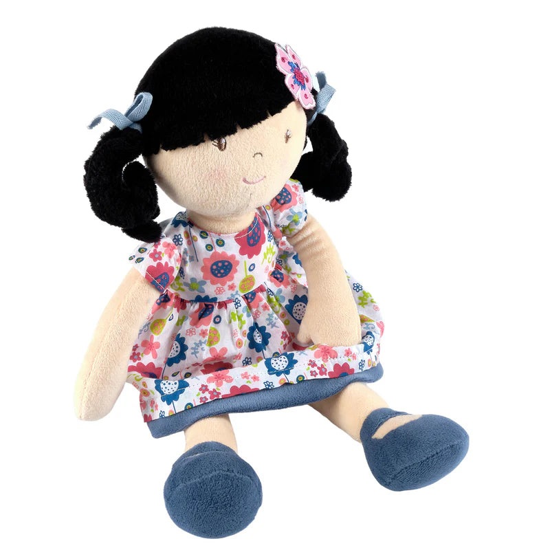 Lilac Plush Doll - Black Hair w/ Blue Floral Dress