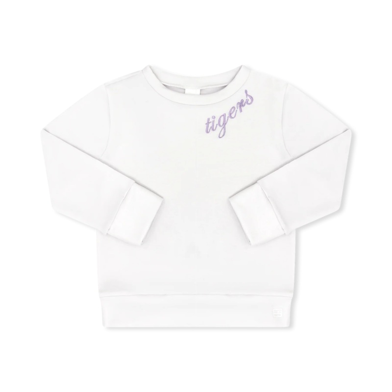 Set Fashions: White Alex Sweatshirt with Tigers Lavender Embroidery