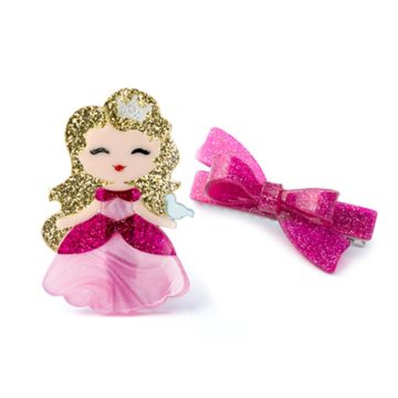 Bow Hair Clip - Princess in Light Pink Dress with Bow