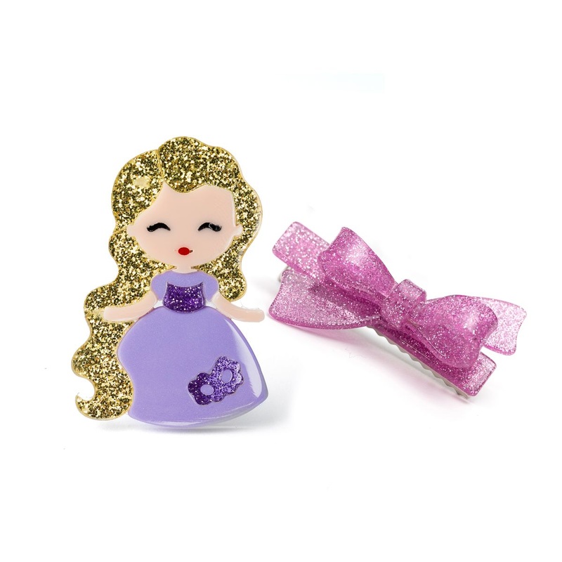 Bow Hair Clip - Princess in Purple Dress with Castle