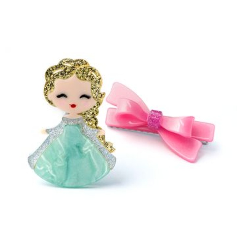 Bow Hair Clip - Princess with Gold Hair with Bow