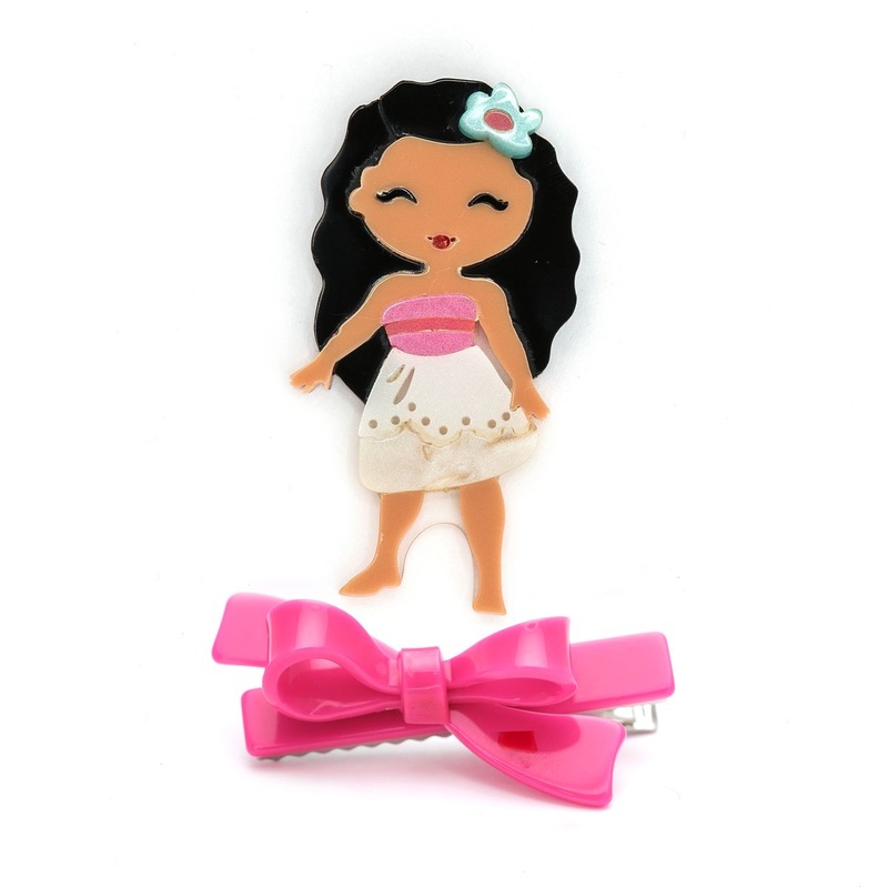 Bow Hair Clip - Princess with Pink Flower