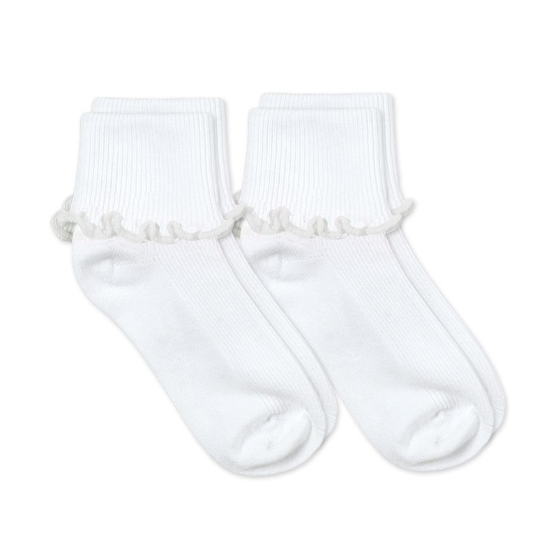 Jefferies Socks Ripple Edge Smooth Toe Turn Cuff Socks 2 Pair Pack - White/White