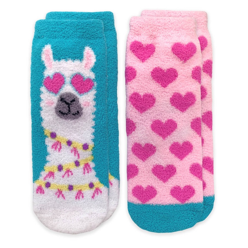 Llama and Hearts Fuzzy Non-Skid Slipper Socks 2pk