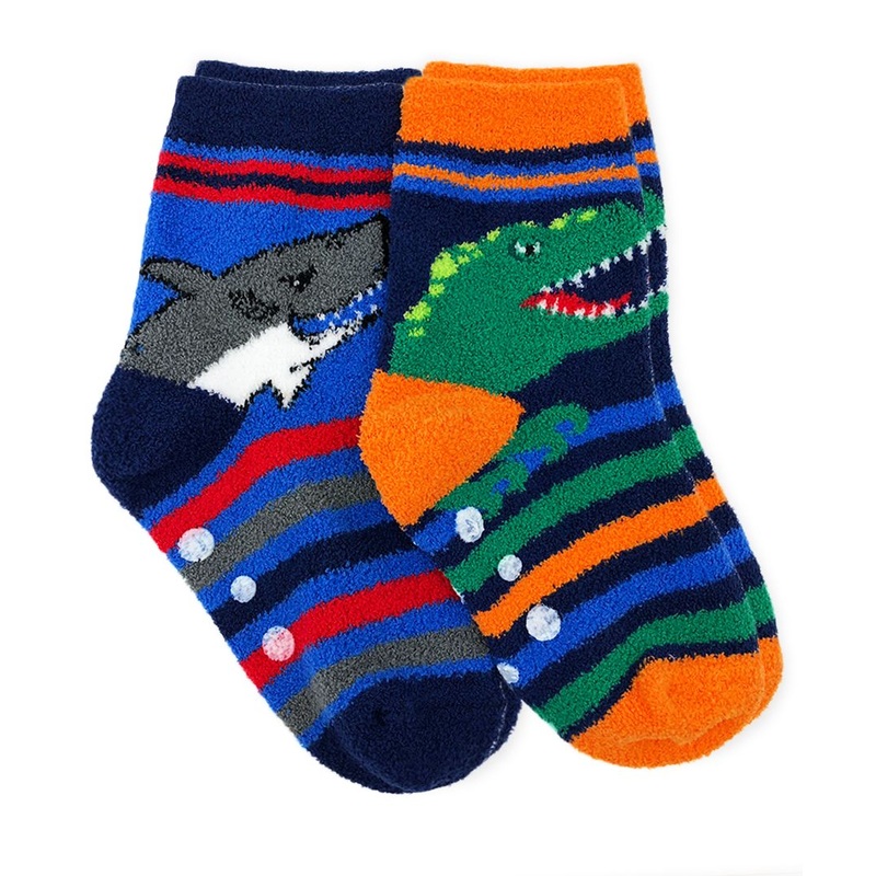 Sharks and Dinos Fuzzy Non-Skid Slipper Socks 2pk