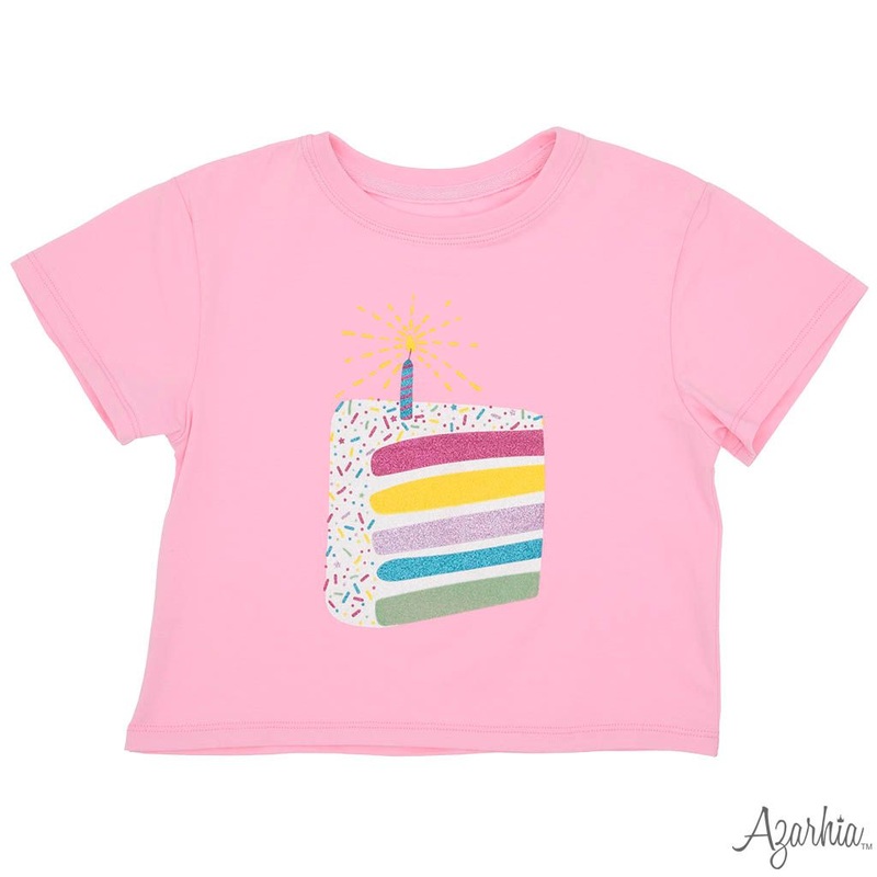 Azarhia Birthday Cake on Pink Boxy Tee