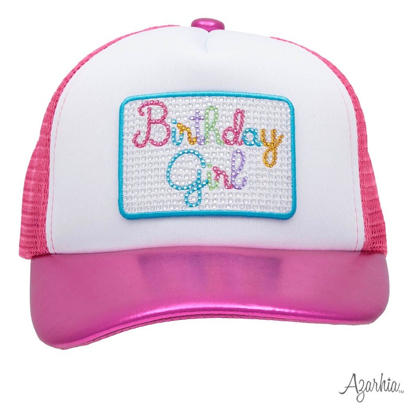 Azarhia Birthday Girl Rhinestone Hot Pink Metallic Trucker Hat