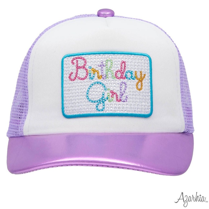 Azarhia Birthday Girl Rhinestone Lavender Metallic Trucker Hat