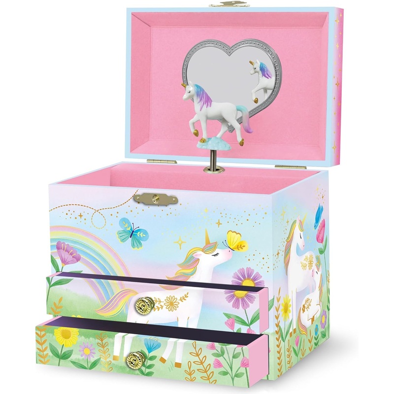 Floral Unicorn Musical Jewelry Box - Double Drawer