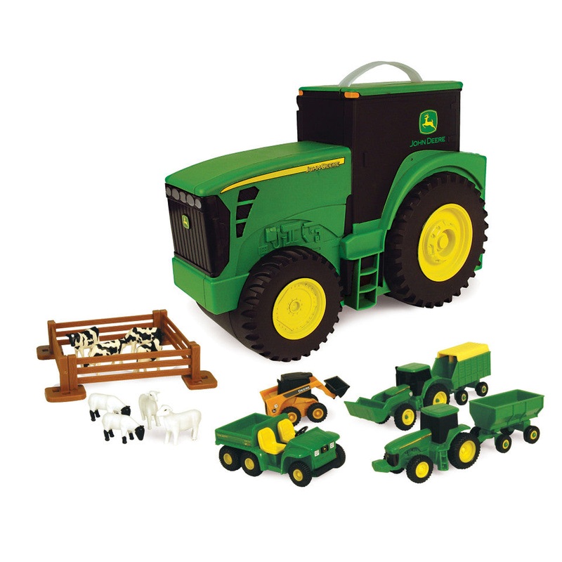 John Deere Fun on the Go Tractor Case - Farm Toy Collection with Farm Vehicles, Animals, Accessories and Travel Case