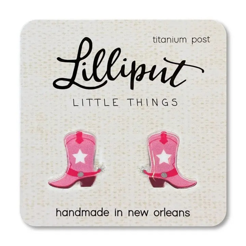 Lilliput Little Things Earrings - Pink Cowgirl Boots