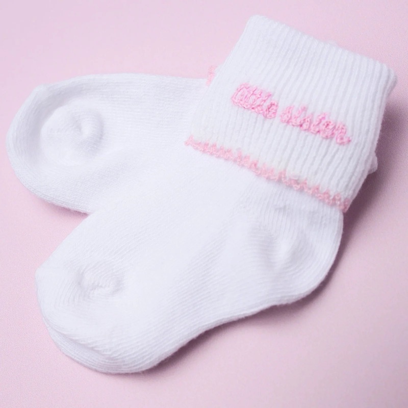 Magnolia Baby Little Sister Pink Embroisdered Socks