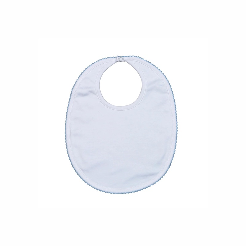 Baby Loren White w/ Blue Trim Bib