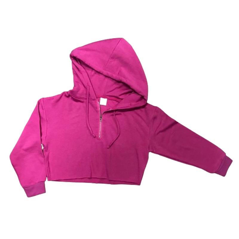 Brushed Soft Cloud Crop Half Zip Hoodie - Pink