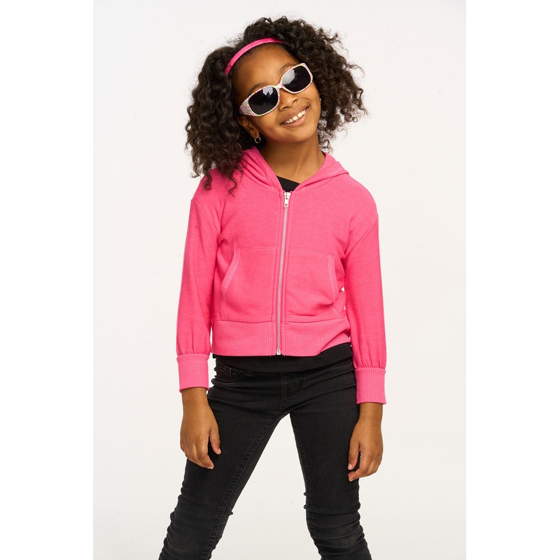 Chaser Cozy Knit Flamingo Puffy Knit Zip Up Hoodie