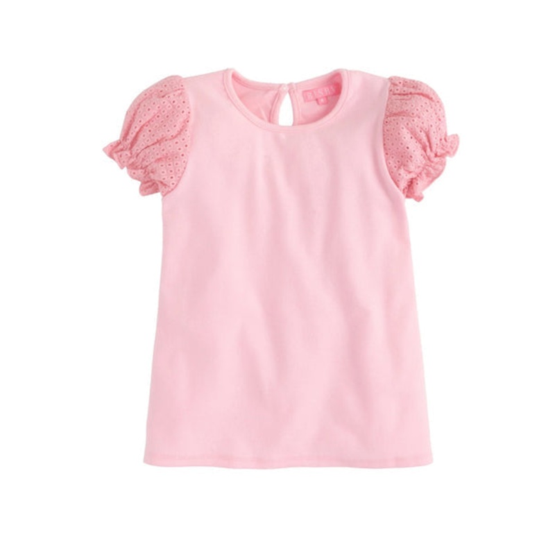 Eyelet Puff Sleeve Contrast Top - Pink