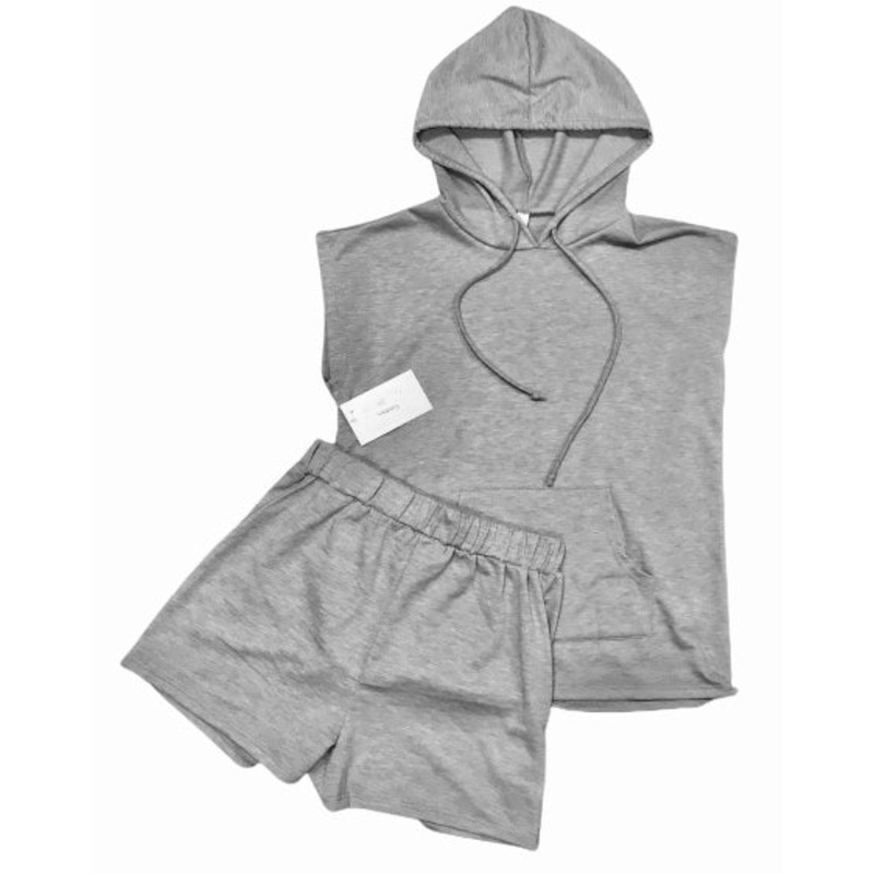 Good Girl Gray Sleeveless Hoodie Short Set