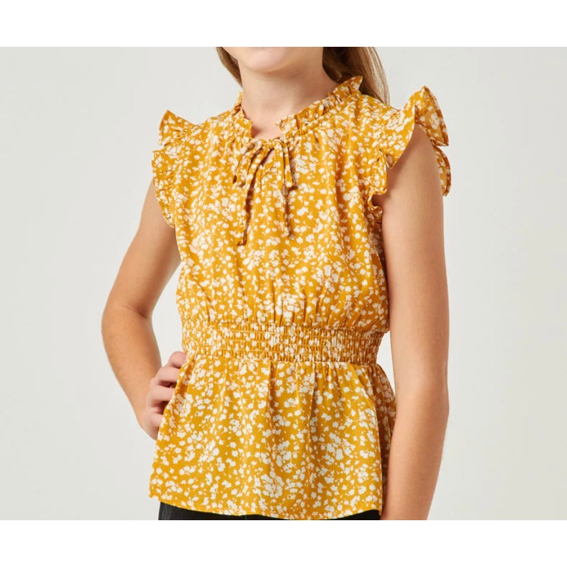 Hayden Girls Mustard Ruffled Smocked Waist Top