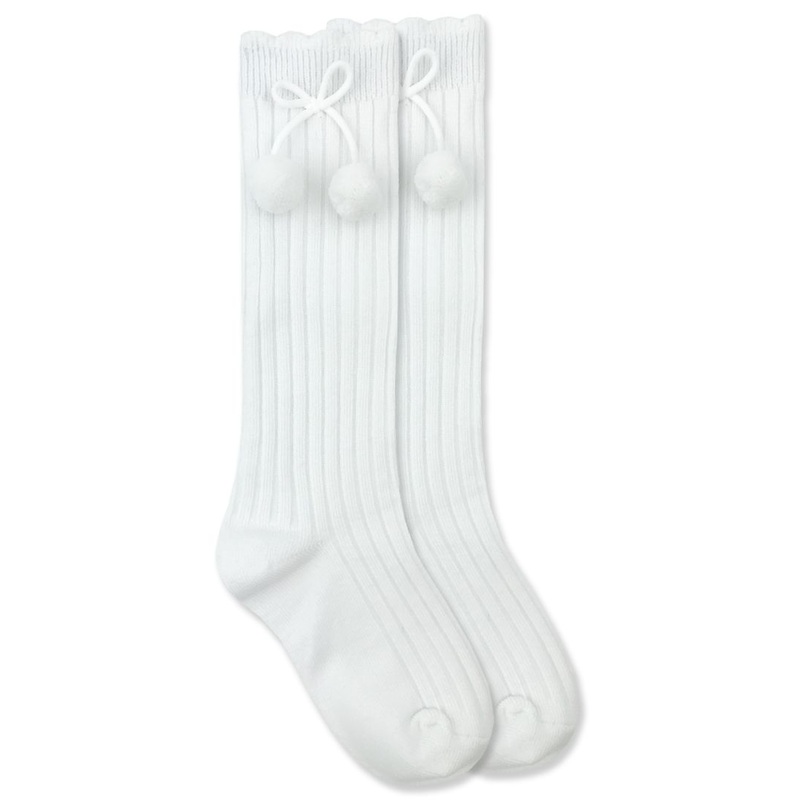 Jefferies Socks White Pom Pom Knee High Socks