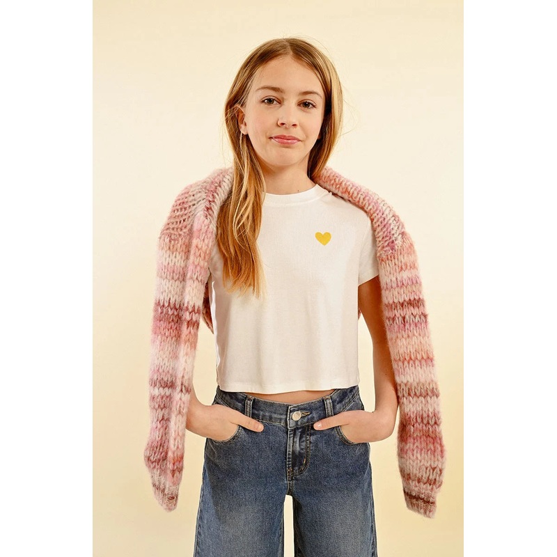 Molly Bracken White Knit Tee with Gold Heart
