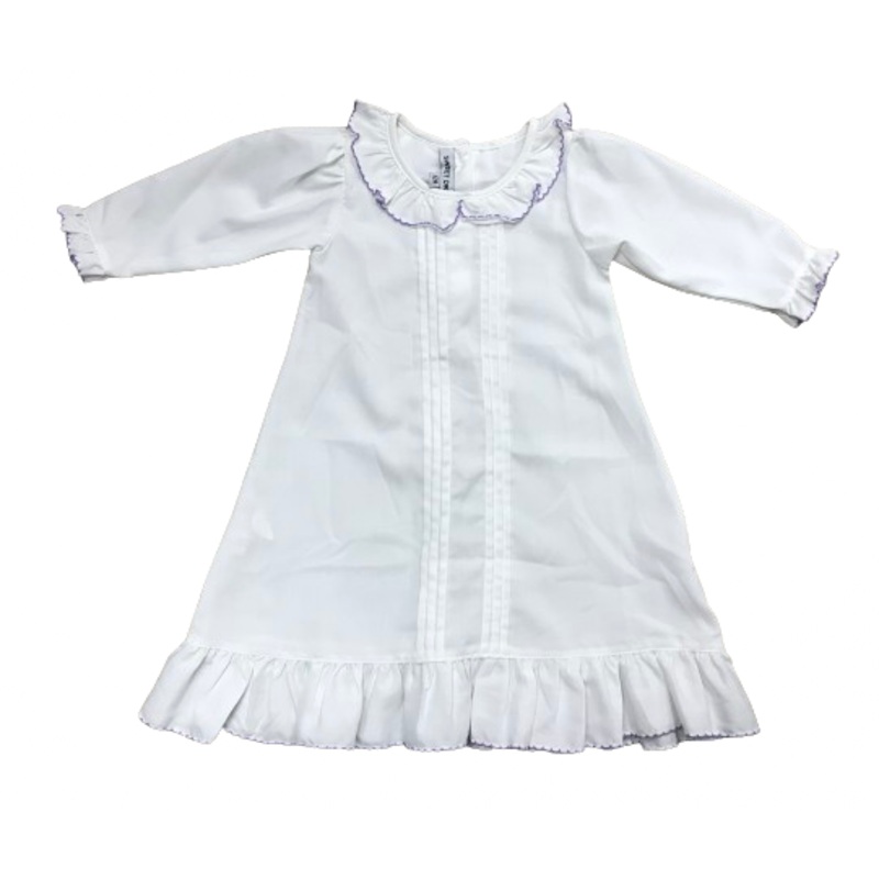 Sweet Dreams White L/S Nightgown with Purple Picot Trim