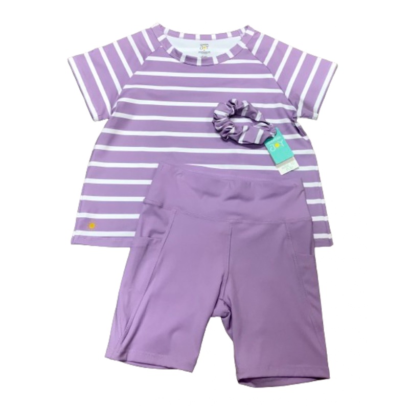 Tulip Tee/Biker Shorts/Scrunchie Set - Purple Stripe
