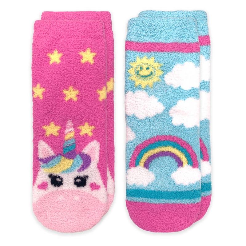 Unicorn and Rainbow Fuzzy Non-Skid Slipper Socks 2 Pair Pack