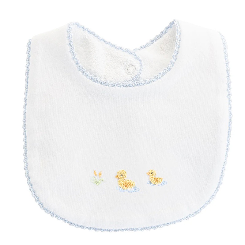 Baby Club Chic Three Little Ducks Embroidered Bib with Crochet Trim