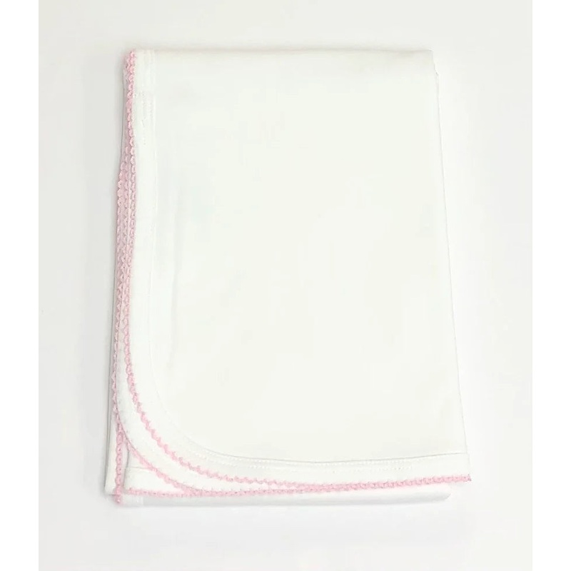 Ben Ben White Picot Pink Trim Pima Blanket