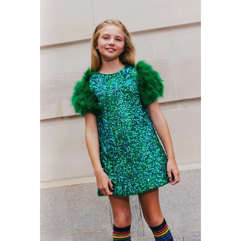 Lola and the Boys Jade Feather Party Dress