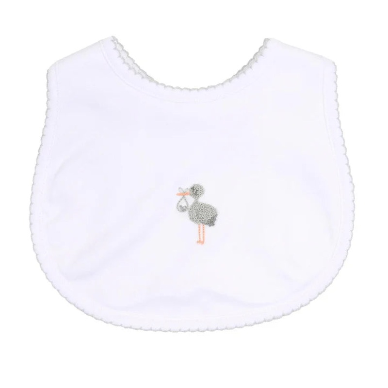 Magnolia Baby Tiny Stork Embroidered Bib - Gray