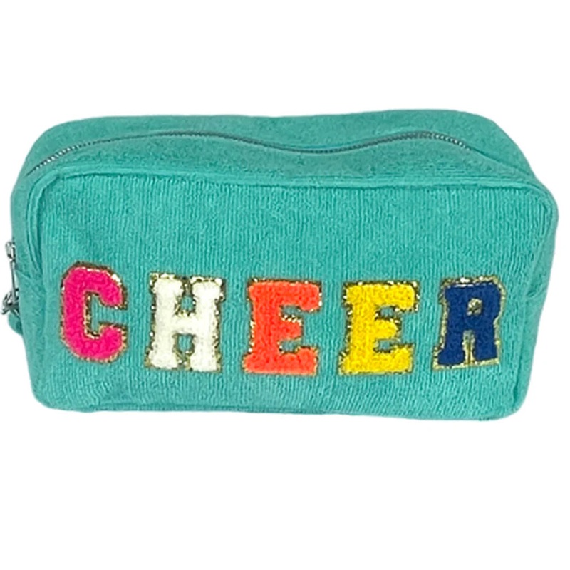 Aqua Terry Cloth Cosmetic Bag - Cheer