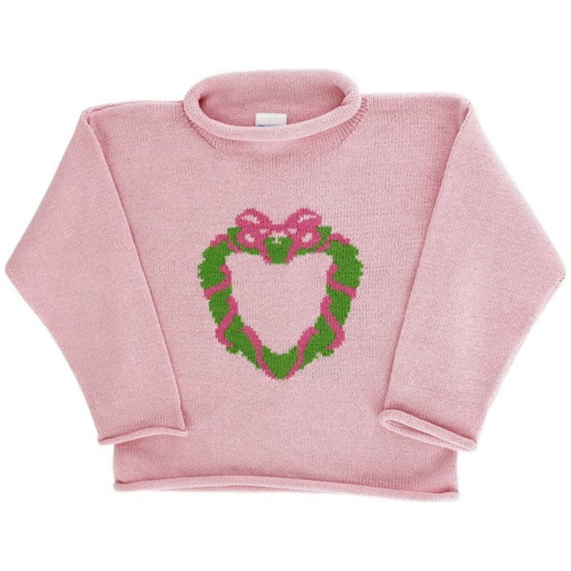 Bailey Boys Pink Roll Neck Christmas Wreath Sweater