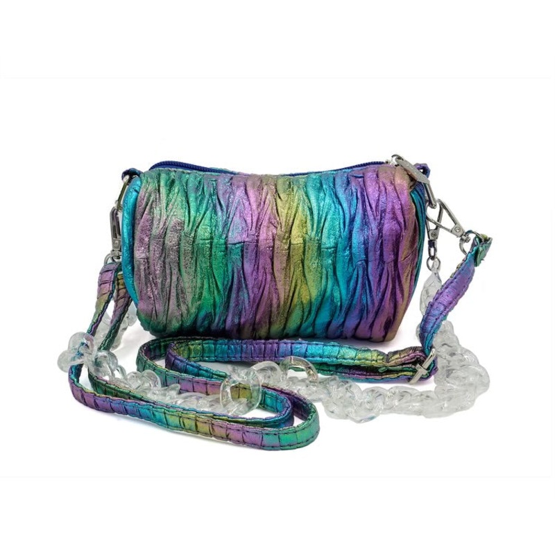Bari Lynn Crinkle Bag w/ Acrylic Link Handle and Crossbody Strap - Galaxy