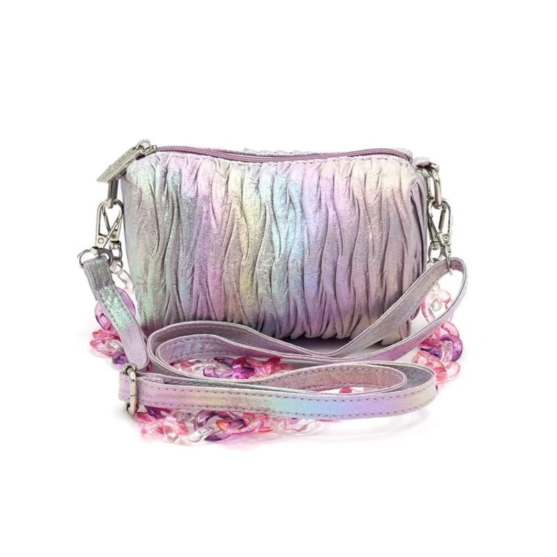 Bari Lynn Crinkle Bag w/ Acrylic Link Handle and Crossbody Strap - lavender