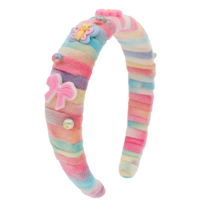 Bari Lynn Padded Plush Wrap Headband with Charms - Rainbow