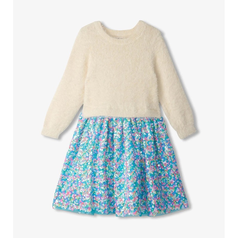 Cami Lace Fuzzy Mixed Sequin Skirt Dress