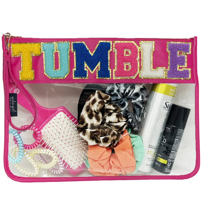 Clear Nylon Pink Candy Chenille Patch Bag - Tumble