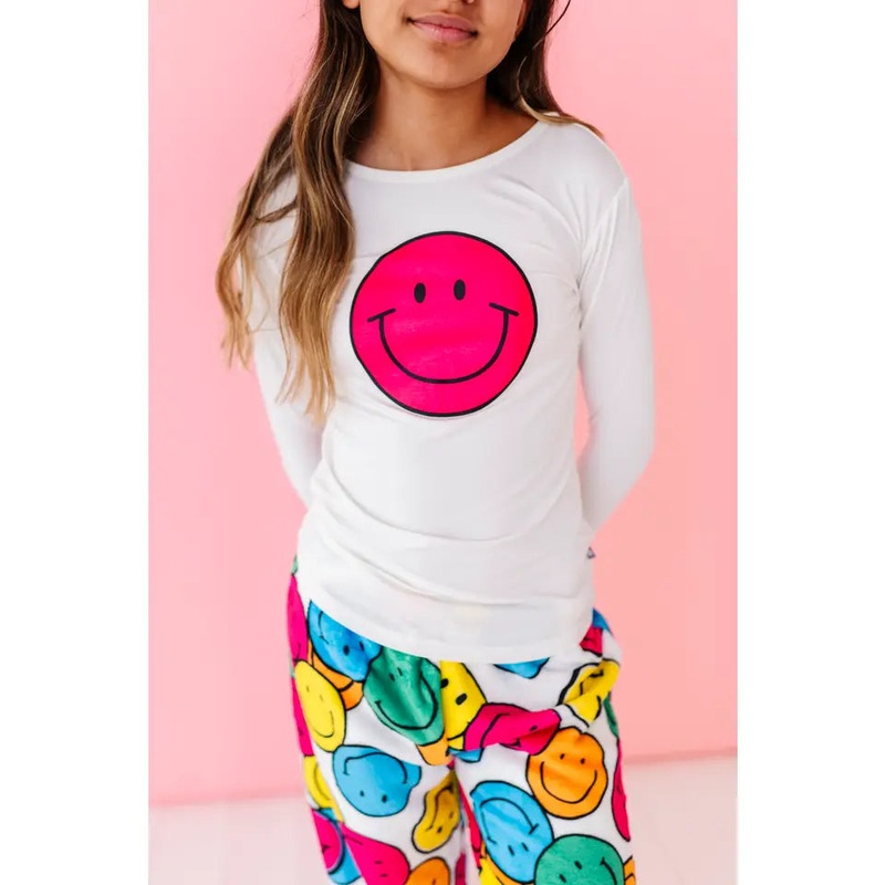 Macaron + Me White Long Sleeve Scoop Tee - Smiley