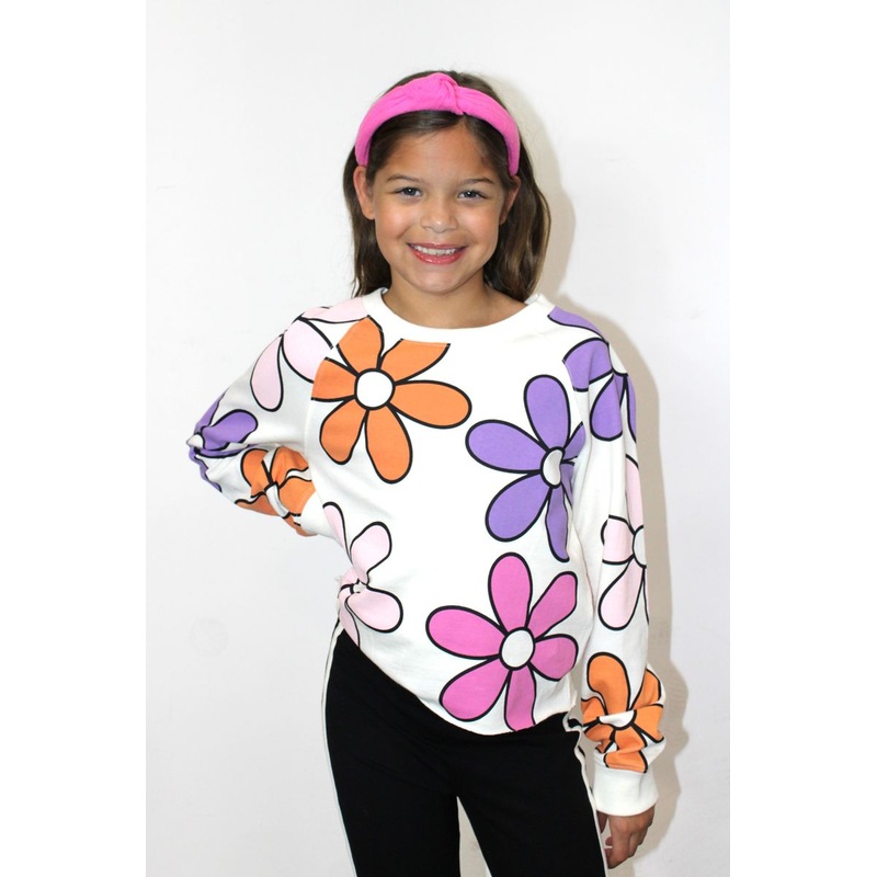 Paper Flower All Over Large Retro Flower Print Crop Sweatshirt