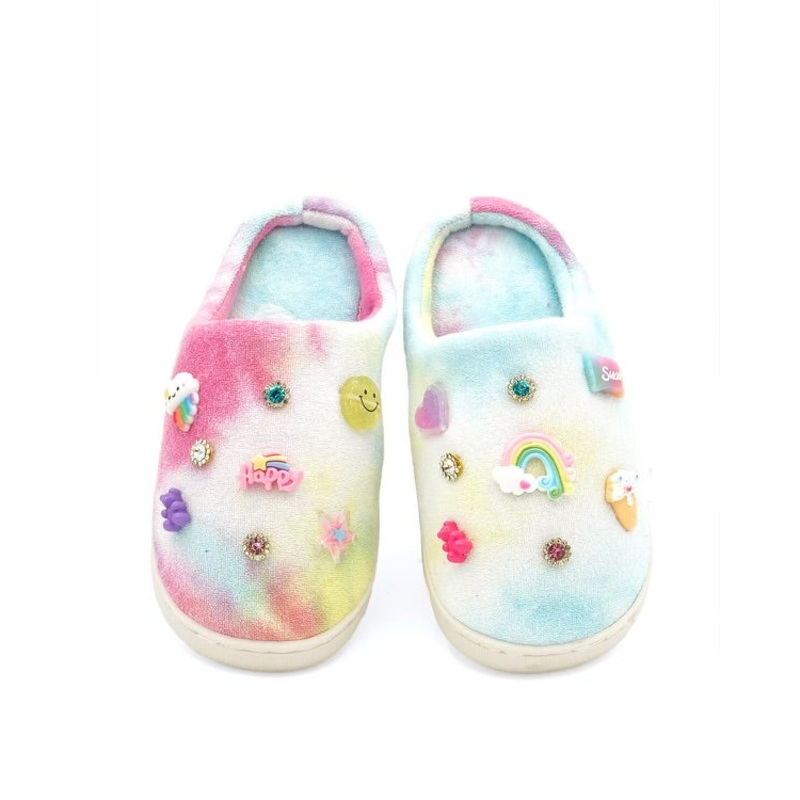 Tie Dye Rainbow Charm Slippers